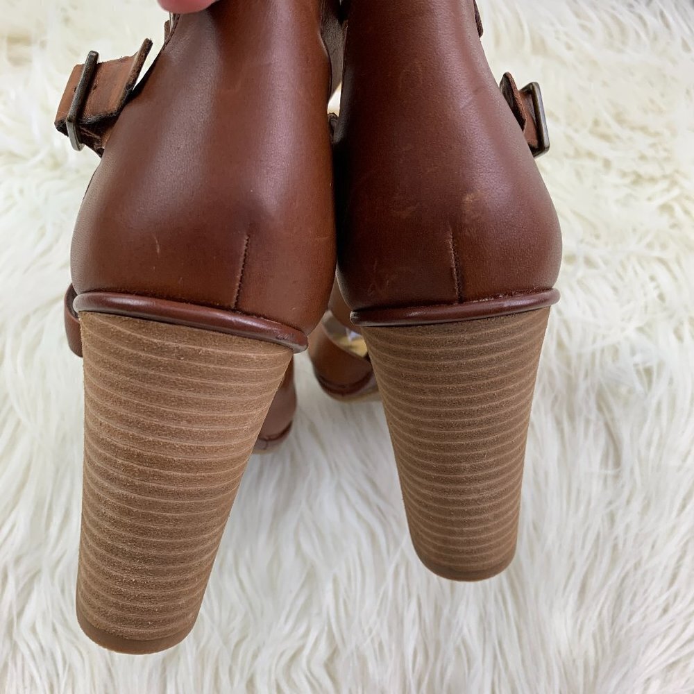 Lauren Ralph Lauren Retro Vibes Peep Toe Double Buckle Stacked Heels Women's 9 - Picture 5 of 8